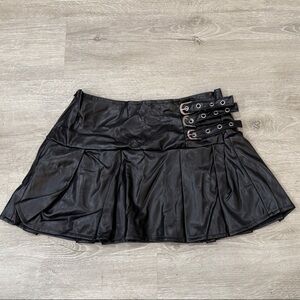 PrettyLittleThing Black Pleated Faux Leather Mini Skirt
